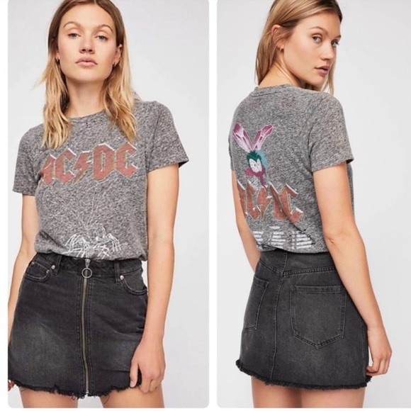 Free People We The Free Zip It Up Mini Skirt Size 31 (L 12) Denim Raw Hem Black - Picture 2 of 7